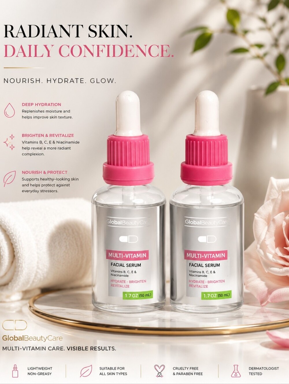 GLOBAL BEAUTY CARE  MULTI-VITAMIN FACIAL SERUM 1.7 FL. OZ